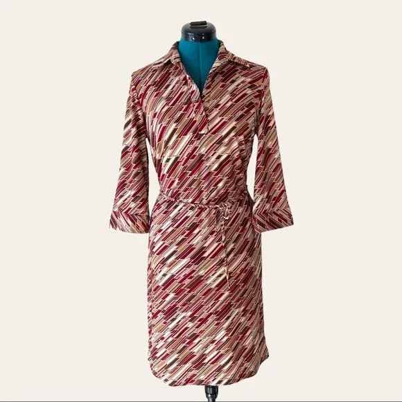 Mossimo Retro Print Shirt Dress size 6 Red Brown pattern 70s vibe - Picture 2 of 14